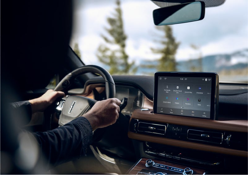 The center touch screen in a 2023 Lincoln Aviator® SUV is shown | Bedford Lincoln PA in Bedford PA