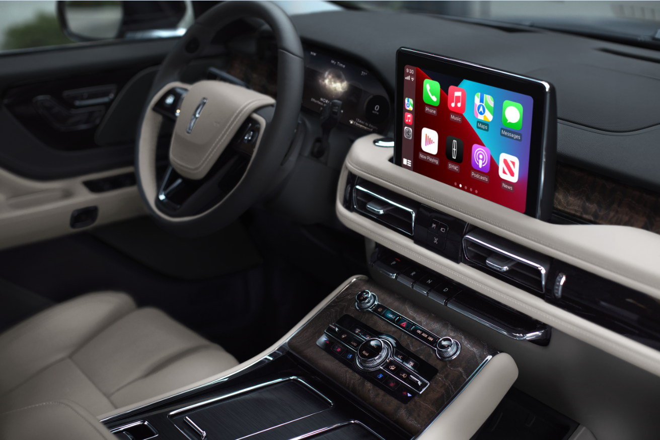 The interior of a Lincoln Aviator® SUV is shown with emphasis on the center touchscreen | Bedford Lincoln PA in Bedford PA