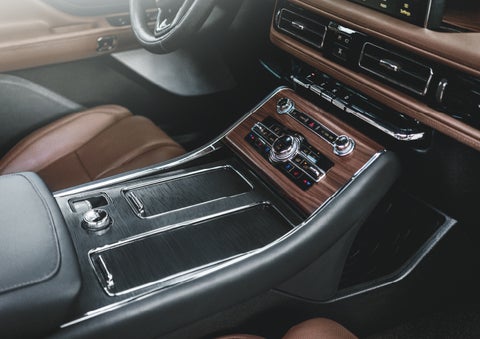 The front center console of a 2024 Lincoln Aviator® SUV is shown | Bedford Lincoln PA in Bedford PA