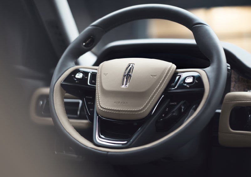 The intuitively placed controls of the steering wheel on a 2024 Lincoln Aviator® SUV | Bedford Lincoln PA in Bedford PA