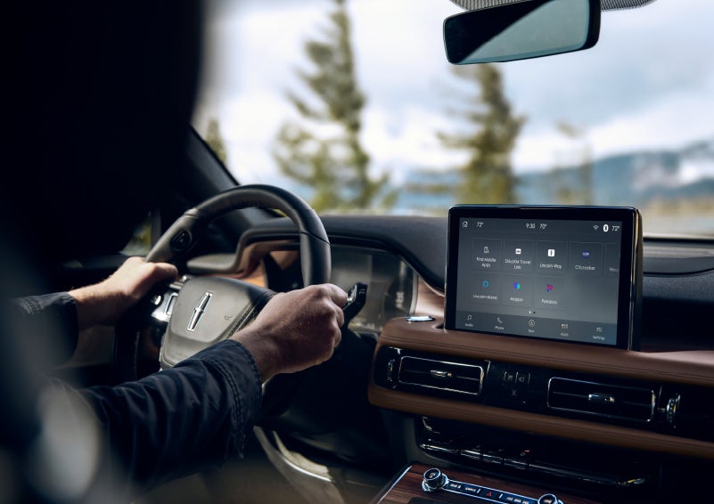 The center touch screen in a 2024 Lincoln Aviator® SUV is shown | Bedford Lincoln PA in Bedford PA