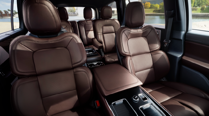 The cabin of the 2025 Lincoln Aviator® SUV is shown with black and brown accents. | Bedford Lincoln PA in Bedford PA