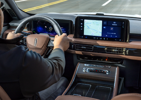 A person is driving a 2025 Lincoln Aviator® SUV from inside the cabin. | Bedford Lincoln PA in Bedford PA