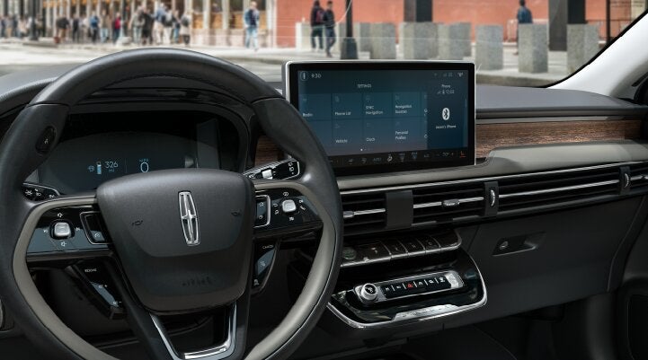 The center screen of the new 2025 Lincoln Corsair® SUV is showcased with its SYNC® 4 capabilities highlighted | Bedford Lincoln PA in Bedford PA