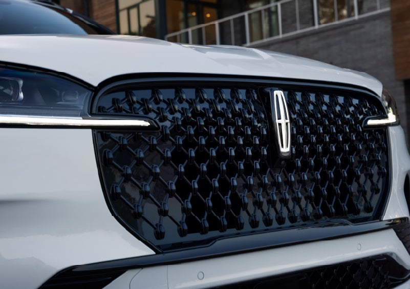 The front grille of a 2026 Lincoln Aviator® SUV is shown. | Bedford Lincoln PA in Bedford PA