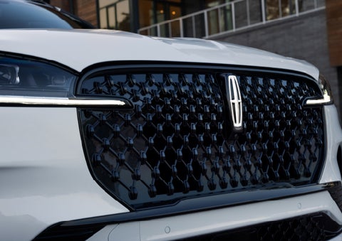 The front grille of a 2026 Lincoln Aviator® SUV is shown. | Bedford Lincoln PA in Bedford PA